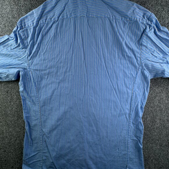 Thomas Pink Long Sleeve Button Up Shirt Men Cotton Striped Blue 15.5 Slim Fit - Picture 10 of 13